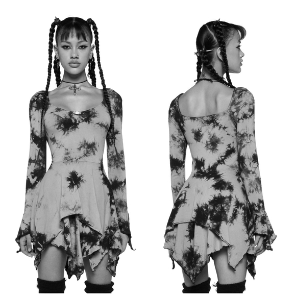 NWT Dolls Kill Current Mood Dyed Green Black Handkerchief Fairy Dress, S - Picture 2 of 9